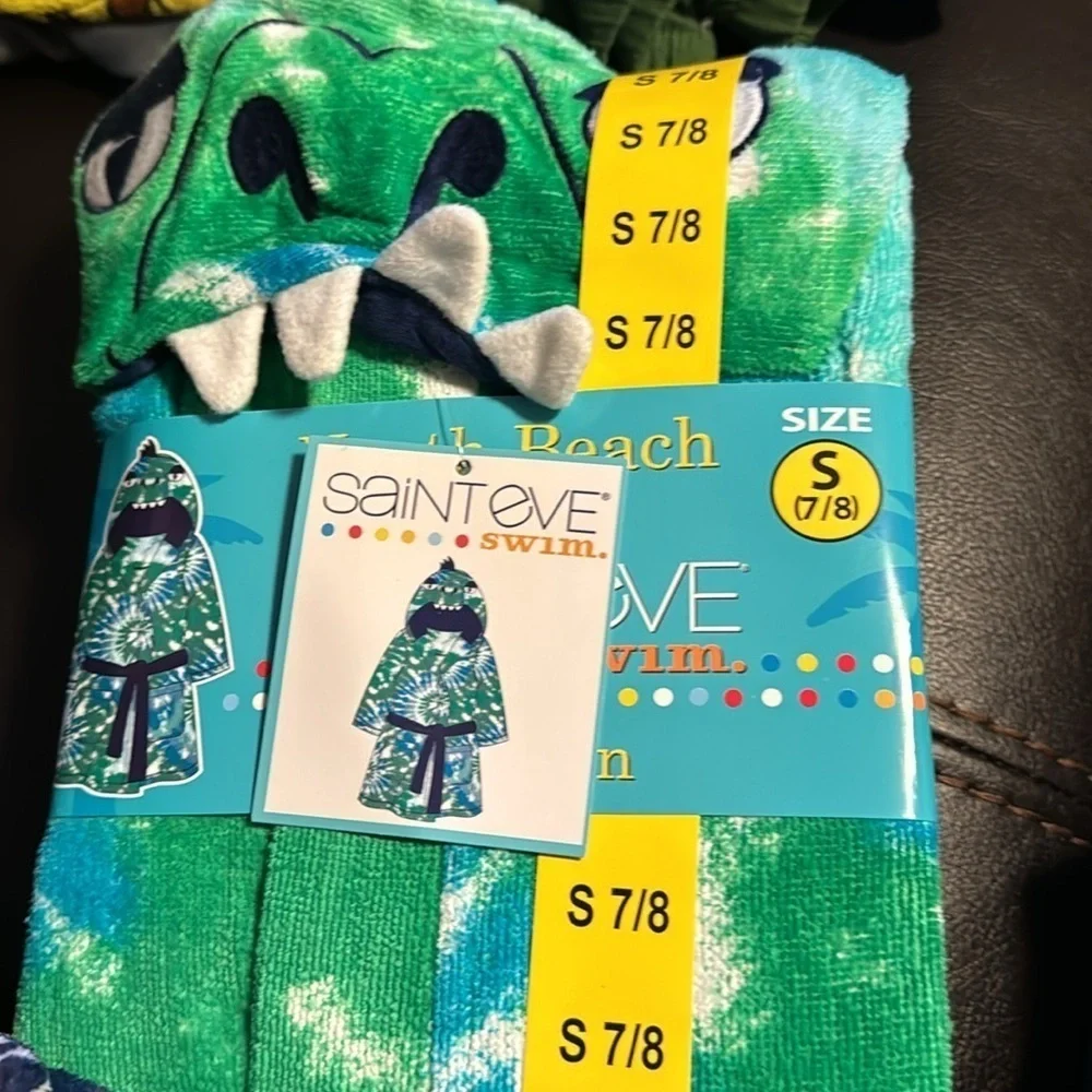 Saint Eve Kids' Beach Cover Up, Dino Green Tye Dye Small 7/8